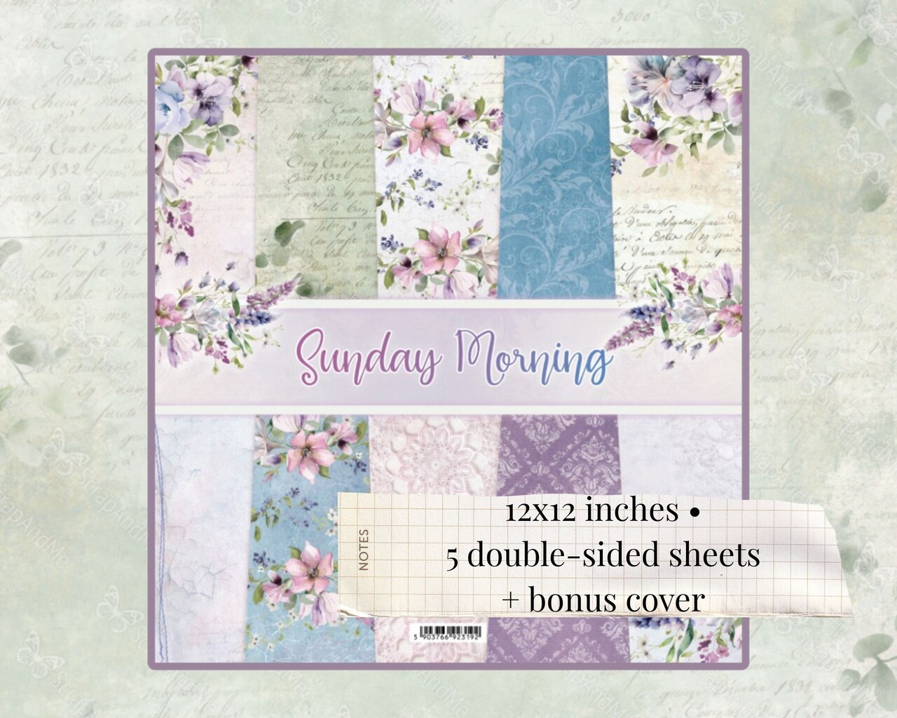 ScrapAndMe “Sunday Morning” 12x12 Scrapbook Paper Pack | 5 Double-Sided Sheets | Soft Floral Designs